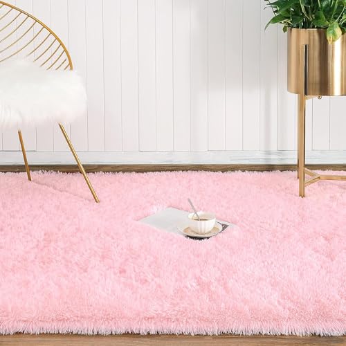 Image of Present Carpet for Room, Shaggy Rugs Fluffy Carpets, Indoor Modern Plush Area Rugs for Living Room Bedroom Kids Room, ETC Pink 3x5 feet
