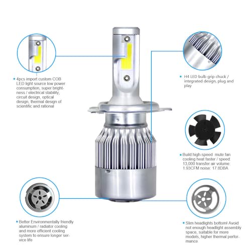Image of H4 /9003 /HB2 LED Headlight Bulbs Universal C6 LED Car H4 All in One White Light Bulb 3800LM 36W LED Car Headlight Conversion Kit (Pack of 2) for Headlight (C6)