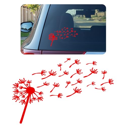 Image of Car Dandelion Flying Sticker, Waterproof Auto Dandelion Flying Flower Sticker with Music Notes, 7.9 inchx5.5 inch Die Cut Vinyl Dandelion Decal for Car Window Laptop, Car Accessories (Red)