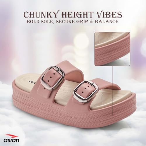 Image of ASIAN Femina-18 Women's Slippers with Elegant Double-Buckle Design, Soft Cushioned Footbed, Chunky Anti-Slip Sole, Lightweight Build, Perfect for Daily Use, Travel and Stylish Comfort