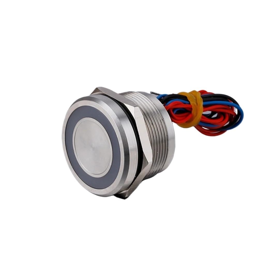 12MM/16MM/19MM/22MM/25MM Flat Round Head Electric Piezo Switch Self-Latching/Momentary with LED Ring Illuminate(Color:25MM,Size:Blue LED_Oxidized Silver_12V MOMENTARY)