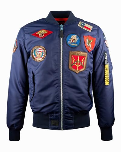 Top Gun® MA-1 Nylon Bomber Jacket with Patches (Navy, XS) at