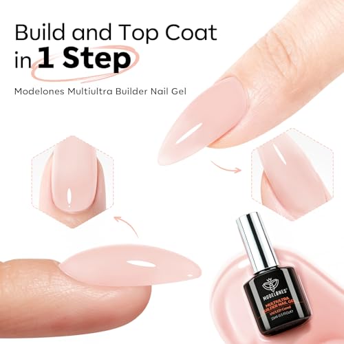 Image of modelones Builder Nail Gel, Builder for Nails No Top Coat Needed, Sheer Nude Pink, C-Curve Sculpting, Glossy Jelly Finish Sheer Light Pink, No-Wipe, 9-in-One LED Lamp Cured Color Gel Polish