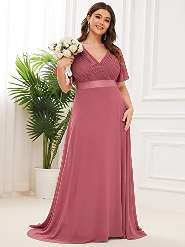 Image of Ever-Pretty Women's Chiffon Formal Evening Dresses for Curvy Women V-Neck Plus Size Floor Length Bridesmaid Dress