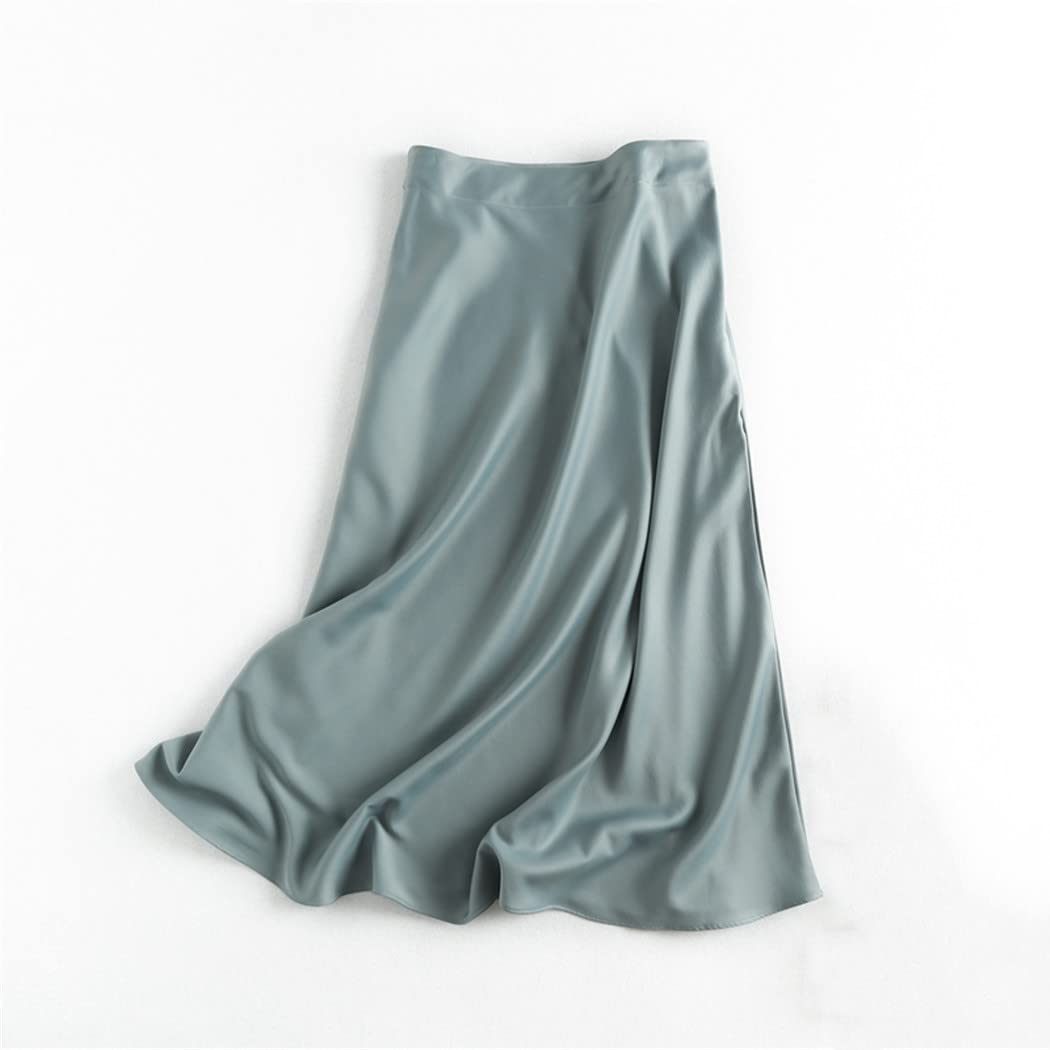 Jupe midi en satin vert uni avec fermeture éclair latérale pour femme