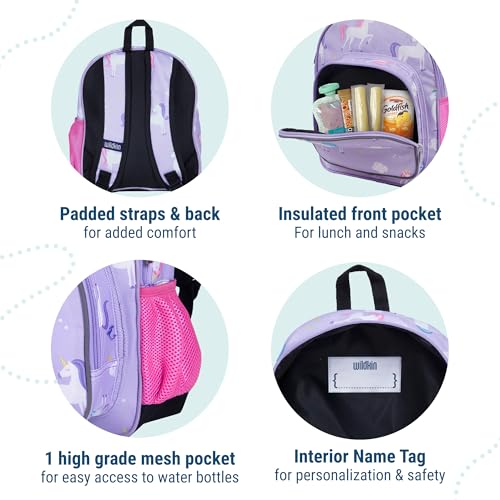 Image of Wildkin 12-inch Kids Backpack - Padded, Adjustable, Ideal for Daycare & Travel - Unicorn | Ages 3-7, insulated front pocket - coordinates with matching Wildkin nap mats and water bottles