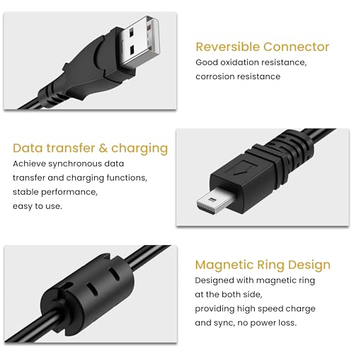 Image of Camera Cable for Nikon Coolpix L D P Series, UC-E6 E16 E17 Compatible, 2-in-1 Data Transfer and Charging Cord for Nikon D3300 D750 D5300 D7200 D3200 L340 S9100 L830 L810 L32 A10 P520, Panasonic LUMIX