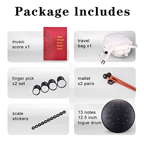 TOSFOGO 13 Notes 12 Inches Steel Tongue Drum Percussion Instrument Hand Pan Drum with Travel Bag, Music Book, Mallets(Green) - Thumbnail 2