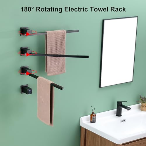 Heated Towel Rack, Digital Display Towel Warmer 180° Swivel Radiator Towel Rail WiFi Control Electric Towel Rail Timer 1-24H, 115°F—145°F Concealed 66W Heated Towel Rack for Bathroom