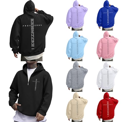 Christian Hoodies for Men Bible Verse Faith Fall Oversize Hoodied Sweatshirts Back Letter Print Graphic Pullover Tops