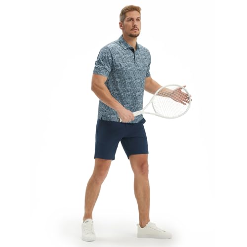 Image of M MAELREG Mens Golf Shirt Short Sleeve Dry Fit Print Moisture Wicking Performance Patterns Collared Polo Shirt