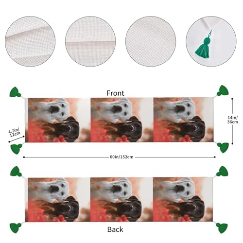 Chemin de table de Noël en lin imprimé labrador blanc unique - 5