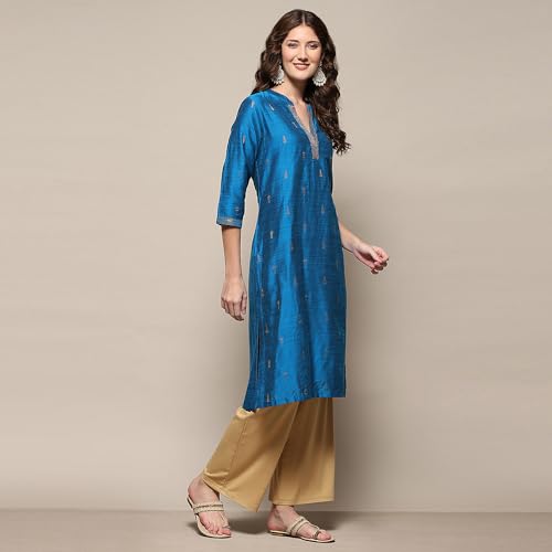 Image of BIBA Women Polyester Regular Fit Yard-Dyed Straight Kurta
