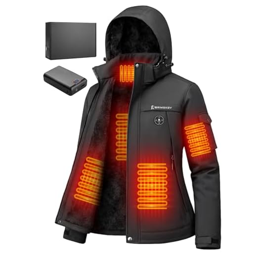 Brimekey Beheizbare Fleece Jacke Damen mit 20000mAh Akku, Wasserdichte & Winddichte Beheizte Skijacke Kapuze mit 6 Heizzonen & 3 Stufen, Heizjacke für Skifahren, Snowboarden, Wandern, Wintercamping