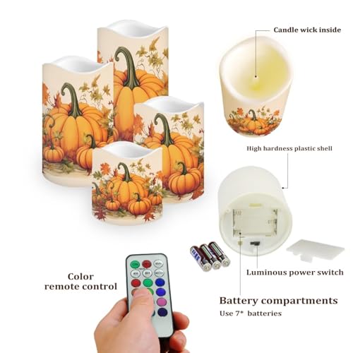Image of Pumpkin Flickering Flameless Candles Happy 4th of July Pattern LED Pillar Candles Battery Operated with Timer Color Changing Electric Candles Thanksgiving Day Decorations