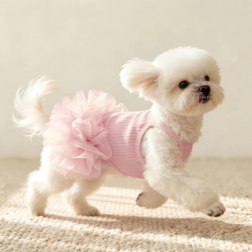 Vestido para perro con falda de tul y tirantes finos rosa L miniatura 3