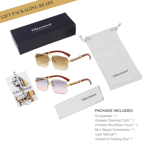 Image of Gleyemor Mens Sunglasses Fashion Rimless Rectangle Sunglasses Square Frameless Sunglasses for Men