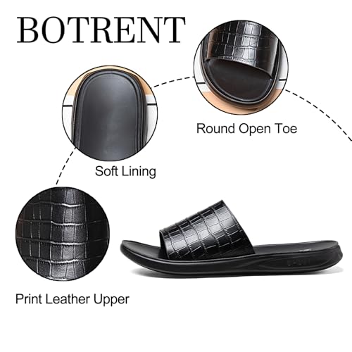 Men's Print Genuine Leather Flat Slides Sandals Round Open Toe Non Slip Outdoor Slip On Casual Flats Slippers Lightweight Beach Summer Sandals3