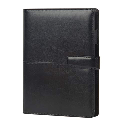 Refillable Journal, A5 Binder 6 Rings Loose Leaf Travel Journal with Magnetic Clasp A5 Planner Soft PU Cover Refillable Writing Journal Lined with Card Bags (Black)