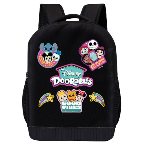 Disney Doorables Backpack for Kids, Girls & Boys | 17" School Bookbag with Padded Straps | Stitch, Jack Skellington, Cinderella, Pooh & Minnie Mouse Bag for Travel | Toddler Backpack
