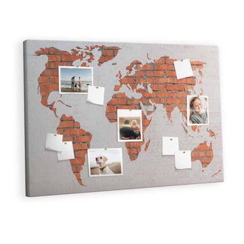 Panneau liège horizontal 120x80 cm avec carte du monde en briques pour tableau mural de bureau