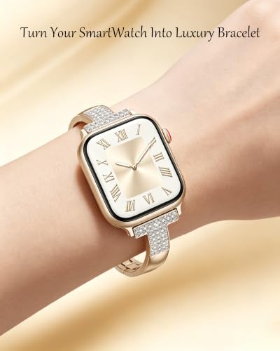 Image of VISOOM Starlight Apple Watch Bands Iwatch Bracelet for Women 42 /41 /40 /38mm, Jewelry Metal T-Shaped Bands for Dressy Apple watch Series SE 11 /10 /9 /8 /7~1 Band Thin Slim Fancy Bling Women On Daily /Gift