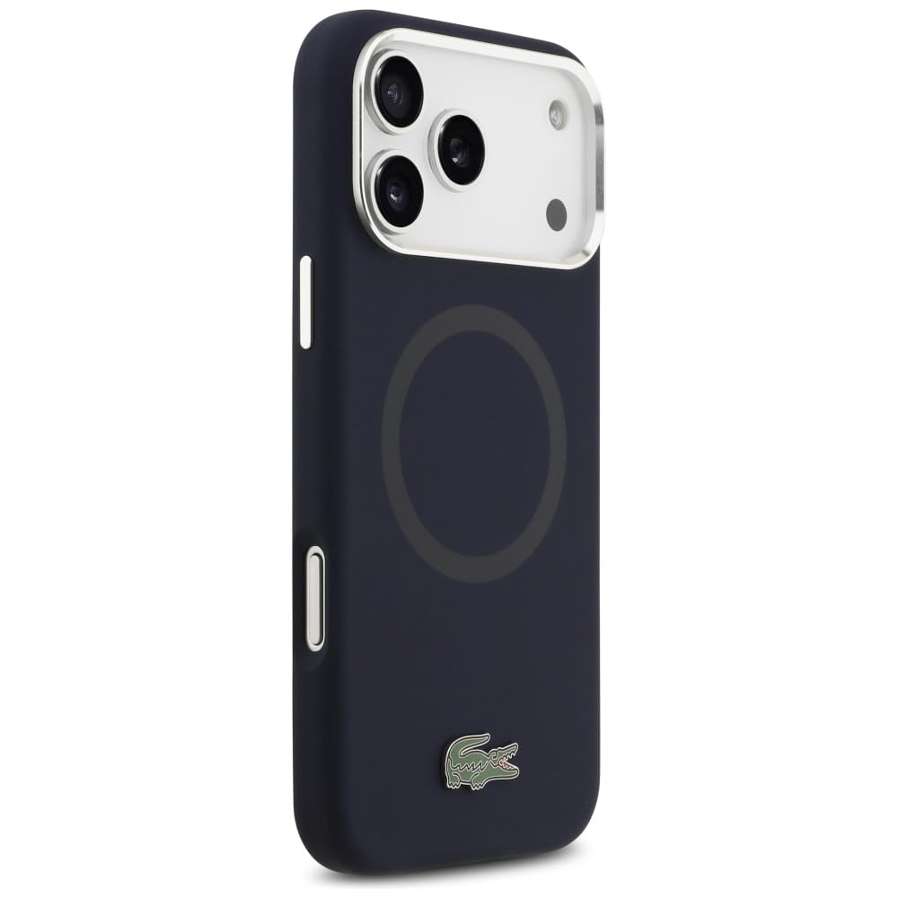 CG MOBILE Lacoste - Custodia per iPhone 17 Pro Max [compatibile con MagSafe], in silicone con logo in metallo, antiurto, protezione contro le cadute, sottile e resistente, protezione porte, colore