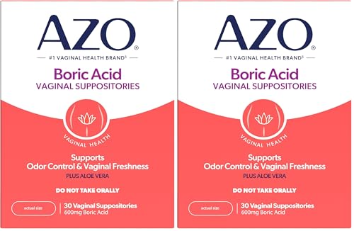 Image of AZO Boric Acid Vaginal Suppositories for Women, Helps Support Odor Control with Clinically Studied Boric Acid, Non-GMO (Pack of 60)
