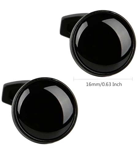 Mancuernillas circulares negras con cristal para hombre miniatura 4