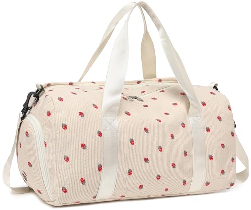 BLUBOON Borsone da palestra per ragazze e bambini, con scomparto per scarpe e separazione bagnata, impermeabile, per sport e viaggi notturni, Velluto a coste beige fragola, borsa da ballo con