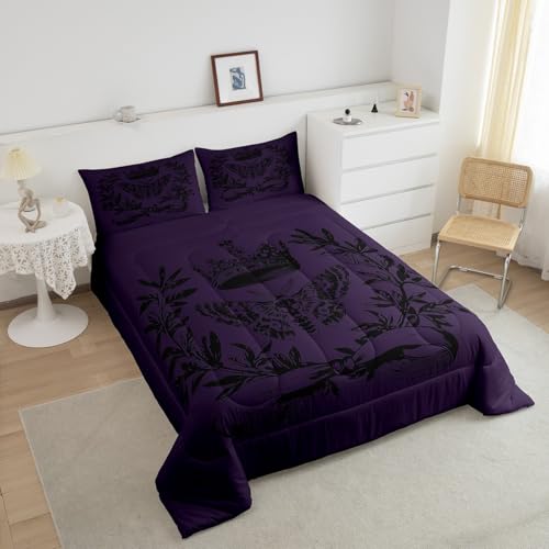 Image of Feelyou Kids Skull Set Twin Size, Black Purple Demask Bedding Set Vintage Demask for Boys Girls Floral Duvet Insert Bed Set 2Pcs