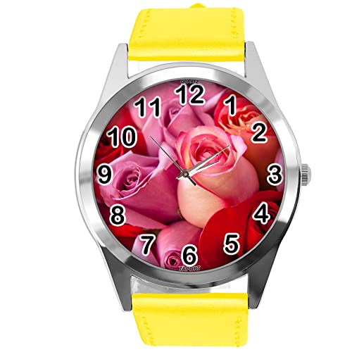 Montre ronde en cuir jaune e3 pour accessoiriser une tenue colorée