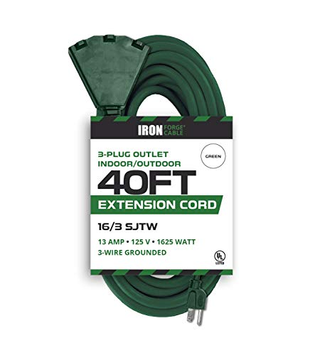 40 Foot Outdoor Extension Cord With 3 Electrical Power Outlets - 16/3 Sjtw Durable Cable #TOP19