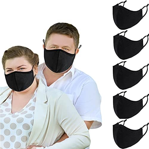 comfso 5Pack (M/L/XL Size) Cloth Reusable Washable Face Masks with Adjustable Ear Loop Facemask