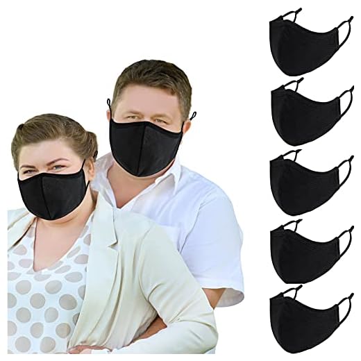 comfso 5-Pack 3-Layer Extra Large Face Masks For Big Face Women Men with Adjustable Ear Loops Reusable and Washable Dust proof (XL / X-Large Size)