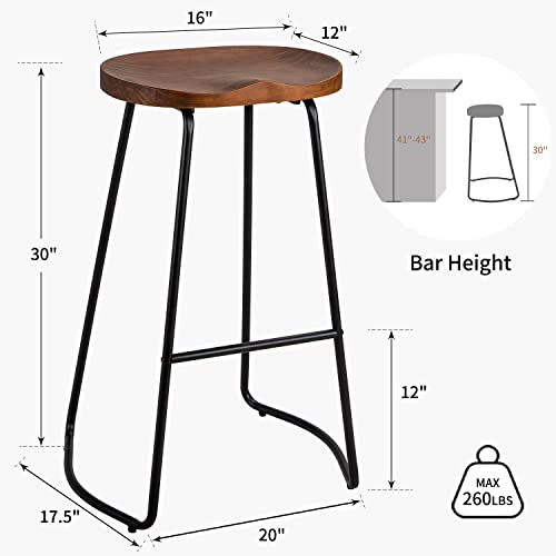 Heugah Bar Stools Set Of 4, Saddle Seat Bar Stools With Metal Legs, Rustic Backless Counter Height Stools, Industrial Counter Stools (Walnut, 30 Inch) #TOP1