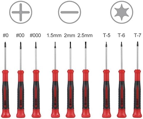 EFFICERE 9-Piece Precision Screwdriver Set | Phillips #0, #00, #000 | Flat 1.5mm, 2.0mm, 2.5mm | Torx T5, T6, T7 | Durable Chrome Vanadium Steel Shaft, Magnetic Tip, Ergonomic Grip, and Swivel End Cap - 2