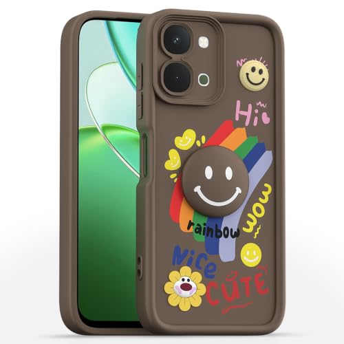 Image of Pikkme Back Cover for Vivo T5x / Vivo Y51 Pro /iQOO Z11x 5G | Soft Silicone| Cute Rainbow Smile & 3D Cartoon Flower Design | Shockproof Raised Camera Protection Bumper Case (Brown)