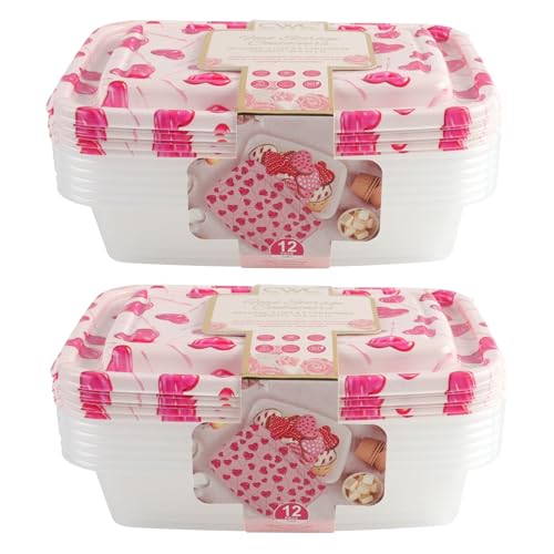 COOK WITH COLOR Holiday Food Storage Containers, 24 Piece Set, Holiday Theme, Clear Plastic with Decorative Lids (Valentines Hearts)