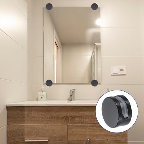 Image of uxcell 8 Pcs Frameless Mirror Mounting Hardware, Zinc Alloy Mirror Holders Mirror Mounting Clips Mirror Hanging Holders Brackets Kit with Screws & Anchors for Bathroom, Black