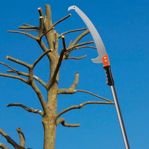 Image of HASTHIP Tree Pruning Pole Saw, 118'' Extendable Manual Tree Trimmer with 3 Stainless Steel Poles and Curved Blade, Handheld Branch Cutter with Hook for High Limb Gardening