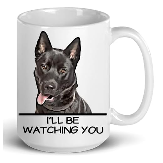 Funny Black Karelian Bear Dog Watching You Coffee Mug White 15oz Humor Pet Portrait Peeking Large Ceramic Cup Novelty Birthday Gifts for Karelian Bear Dog Lovers