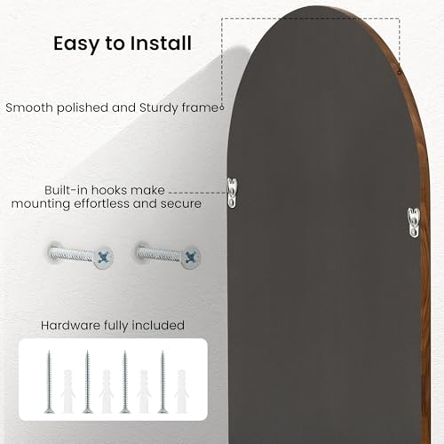 Image of 24 inchx36 inch Arch Wall Mirror for Wall, Wall Mounted Vanity Mirror for Bedroom, Wood Grain Finish Frame Mirror with Tempered Glass, Vintage Decorative for Bathroom, Entryway, Living Room, Walnut