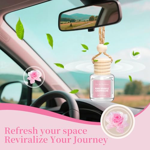 Image of AROIC Car Air Freshener - Pink Sparkle Champagne Fragrance, 6 Pack Long Lasting Essential Oil Fragrance Diffuser, Hanging Cute Automotive Perfumes Interior Decor, Pink Car Accessories for Women & Men