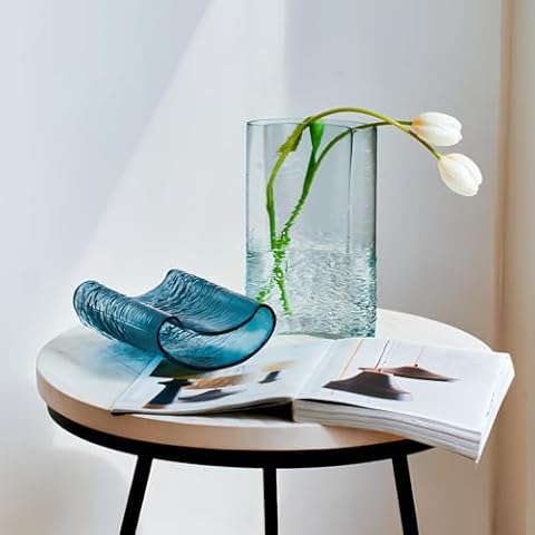 3lb Heavy Glass Vase,Unique Flowers Vase,Decorative Glass Vases for Flower,Art Vase for Decor 10.6" H Blue Vase Home Decor Cover