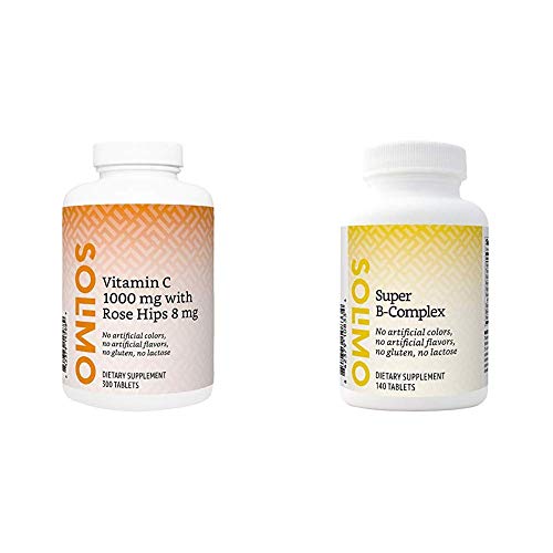 Amazon Brand - Solimo Vitamin C 1000 mg with Rose Hips 8 mg, 300 Tablets, Ten Month Supply & Solimo Super B-Complex, 140 Tablets, Four Month Supply (Packaging May Vary)