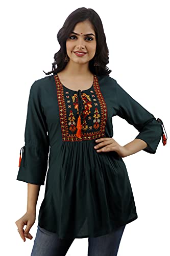 Image of DMP FASHION Women's Rayon Classic Heavy Embroidery Top with Beautifull Tassels at Front and on Both Sleeves