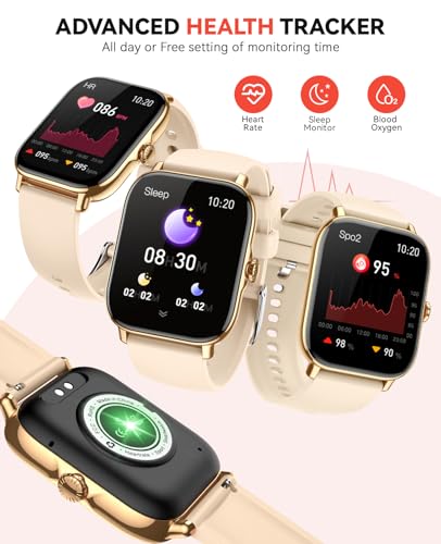 Image of Smart Watch for Women Men- Answer /Make Call, IP68 Waterproof Fitness Step Tracker Watch with Sleep Monitor /Activity Counter /110+ Sport Mode, Smartwatch for Andriod iPhone Compatible, Gold