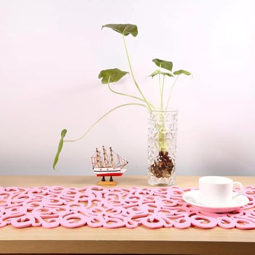Hollow Flower Table Runner, Washable, for Decorating Your Room 100 x 30 cm pink - Image 3