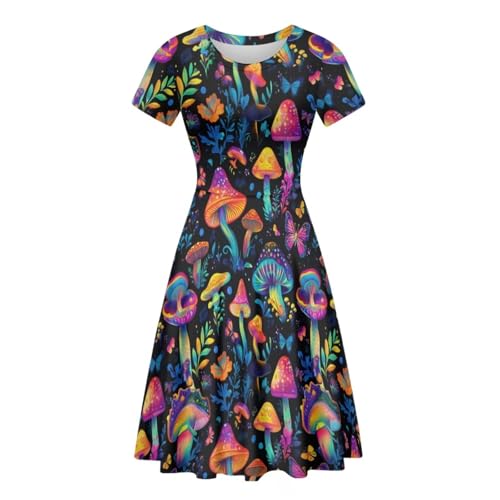 Image of HUGS IDEA Womens Puffy Swing Midi Dress Round Neck Short Sleeve Party A-Line Dresses